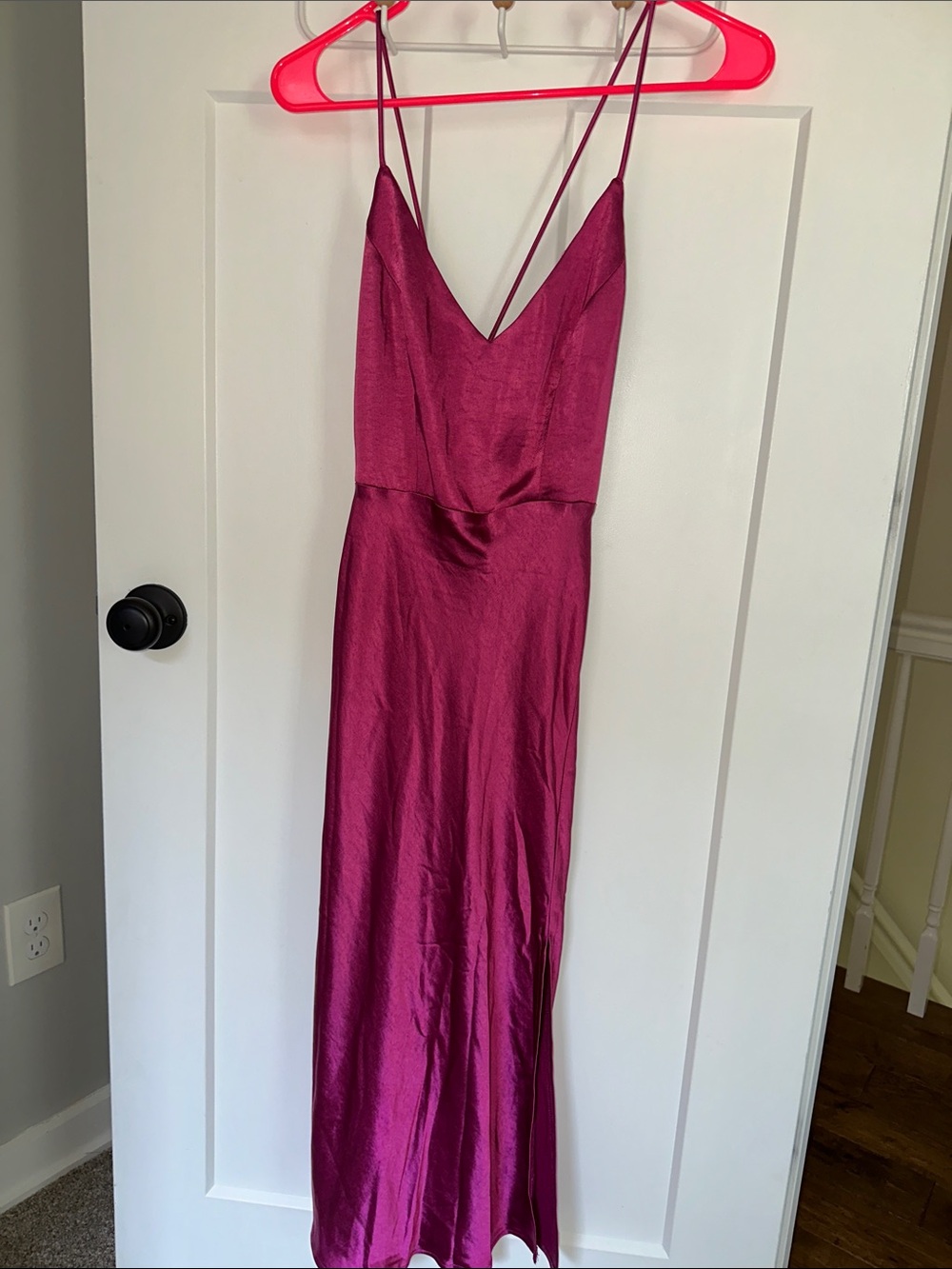 Hello Molly Magenta Satin Midi Slip Dress - Picture 1 of 5
